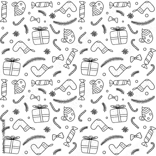 Seamless pattern. Line drawing of winter symbols. For your design.