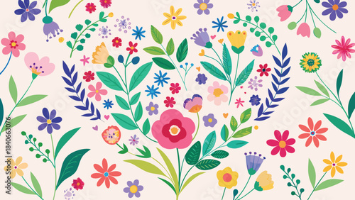 Two greeting cards featuring intricate floral designs in vibrant colors, displayed side by side on a neutral background..eps