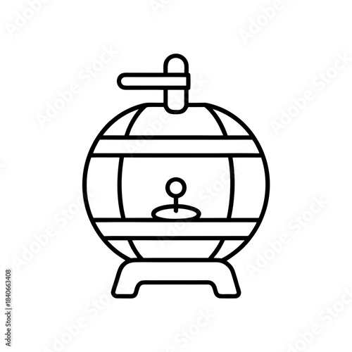 Line icon of a round beer keg or dispenser with a tap