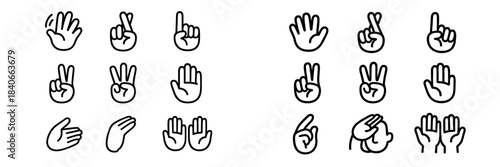 Diverse set of common hand gestures including counting, pointing, and signaling