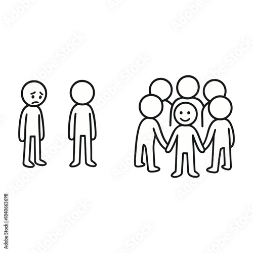 Feeling Left Out At A Group Circle - Later Included Stickman Figures Vector Design