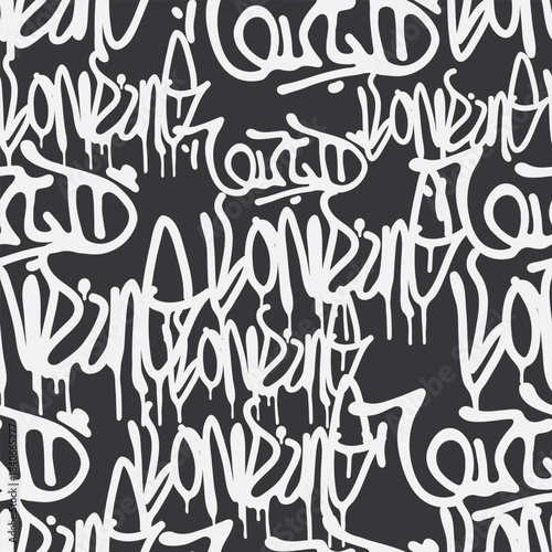 Bold vector graffiti seamless pattern with abstract tags