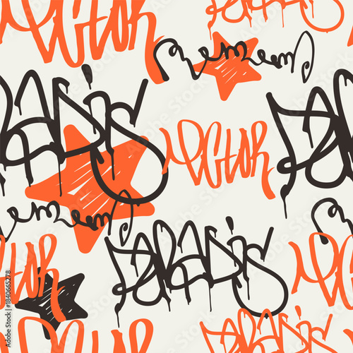 Bold vector graffiti seamless pattern with abstract tags
