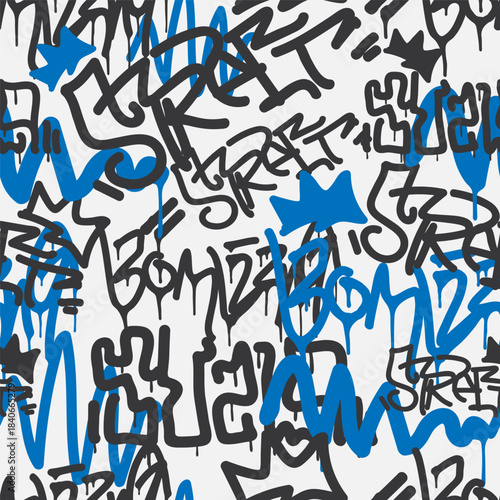Bold vector graffiti seamless pattern with abstract tags