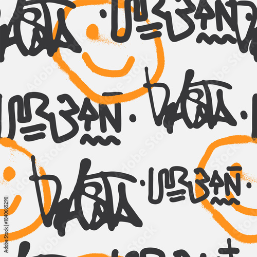 Bold vector graffiti seamless pattern with abstract tags