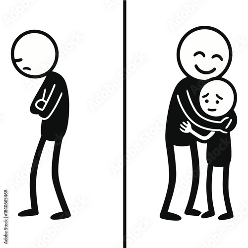 Ignoring Inner Child - Later Hugging It Stickman Figures Vector Design