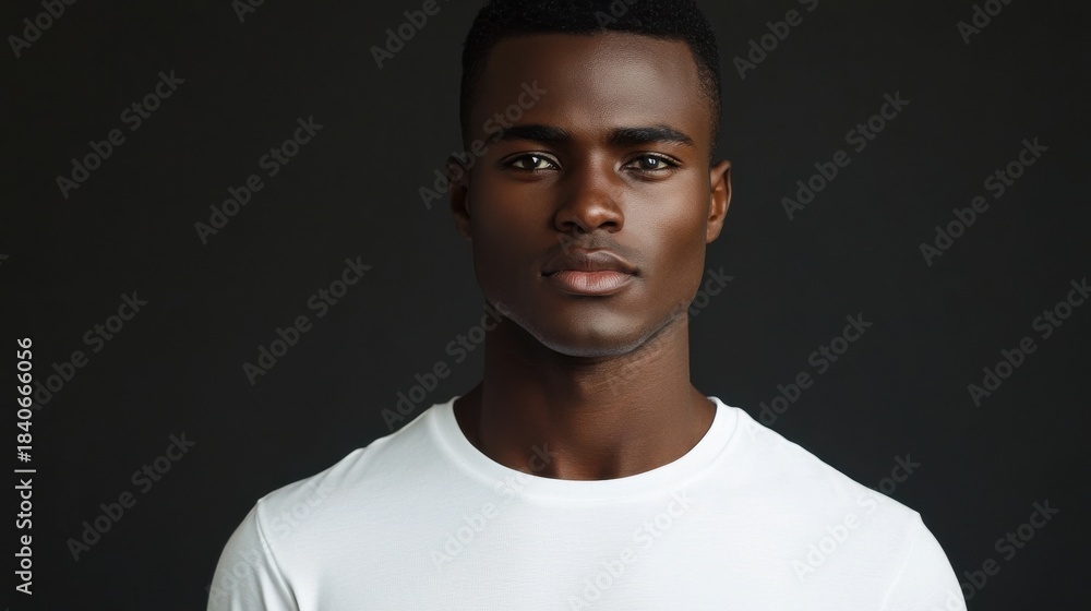 Obraz premium blank white t-shirt mockup with man facing camera, confident look