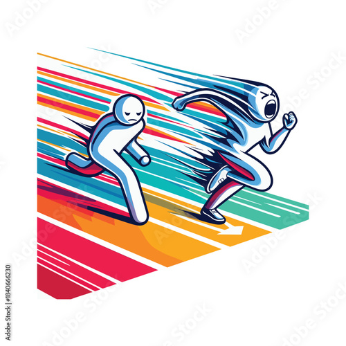 Overtaking The Past – Confident Stickman Figures Vector Design