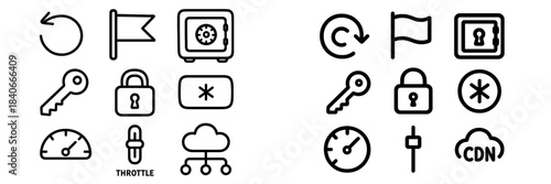 Outline icons set for security settings performance and web networking interface design