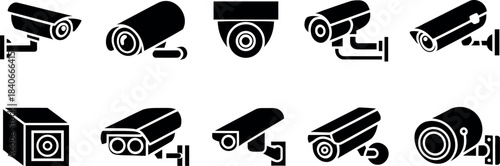 Collection of security camera icons in various styles and angles