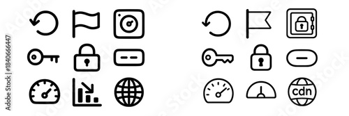 Essential user interface icons set for web and mobile applications covering security data and navigation symbols
