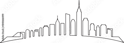 Continuous Line Art Skyline Aligned Along a Soft Upward Slope in Minimal Contour Outline Style