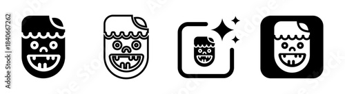 Zombie face icon featuring a creepy character mask with sharp teeth for Halloween in a detailed vector illustration on a transparent background