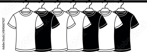 Row of TShirts on Hangers in Black and White