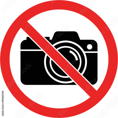 No photography warning sign illustration, prohibition symbol, privacy protection concept