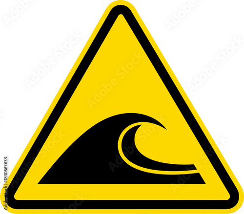 Warning sign for high waves, caution symbol, ocean safety concept