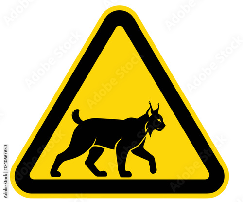Lynx warning sign illustration, caution symbol, wildlife safety concept