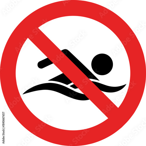 No swimming sign illustration, prohibition symbol, safety warning concept