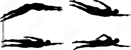 Silhouettes of Divers in Various Positions MidDive