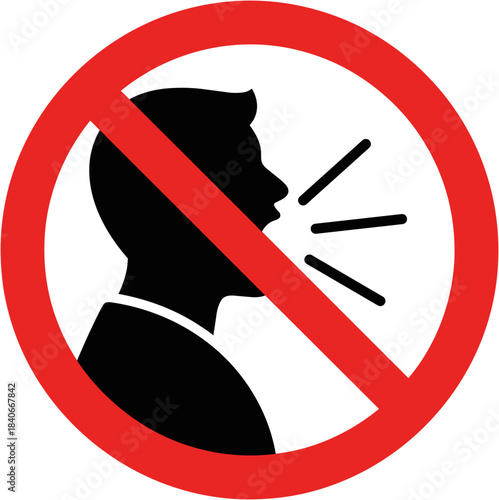 No shouting warning sign illustration, prohibition symbol, noise control concept