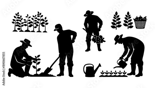 Farm Work and Garden Planting Silhouettes