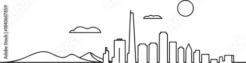 Continuous Line Art Skyline as Straight Line Rooftop Pattern in Minimal Contour Outline Style