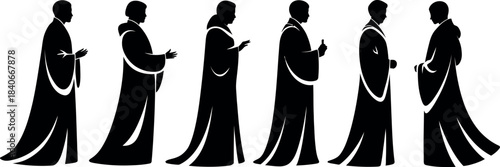 Silhouettes of Men in Robes Performing Religious Rituals