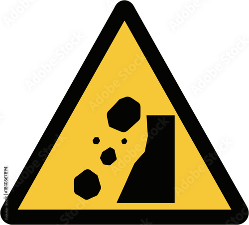 Landslide hazard warning sign illustration, safety awareness symbol, geological risk concept
