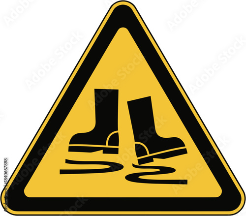 Wet floor hazard warning sign illustration, safety awareness symbol, slip risk concept