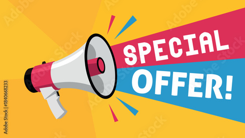 Vibrant Special Offer Announcement with Megaphone Graphic