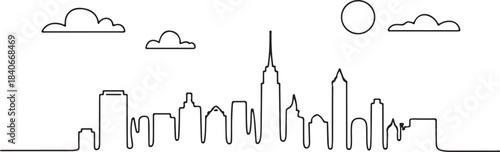 Continuous Line Art Skyline Bending Slightly Like a Flexible Rod in Minimal Contour Outline Style