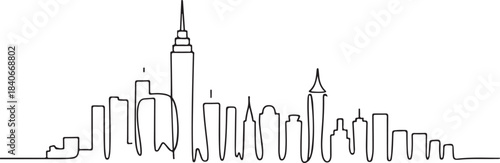 Continuous Line Art Skyline Blending Organic Curves and Sharp Angles in Minimal Contour Outline Style