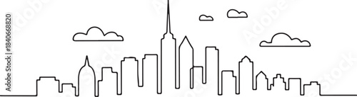 Continuous Line Art Skyline Built as a Soft Trembling Line Motif in Minimal Contour Outline Style