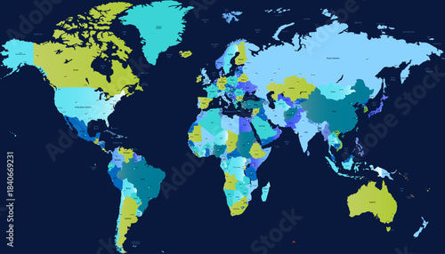 World map. Color modern vector map. Silhouette map.