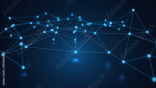 Abstract blue glowing network of connected nodes and lines on a dark background connection technology