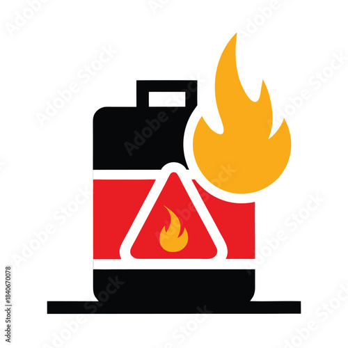 Fuel tank icon fire warning full color flat vector minimalist design