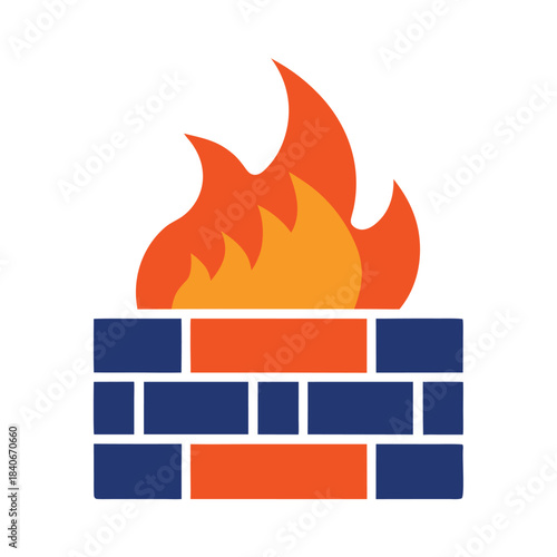 Brick wall fire icon flame security full color flat vector minimalist design