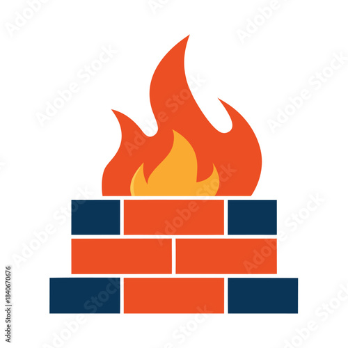 Brick wall fire icon flame security full color flat vector minimalist design