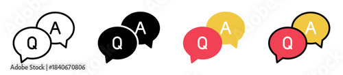 Set of Q&A speech bubble icons. Question, answer, and communication vector symbols in different colors.