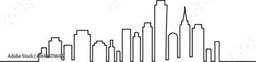 Continuous Line Art Skyline Composed of Long Vertical Rectangles in Minimal Contour Outline Style