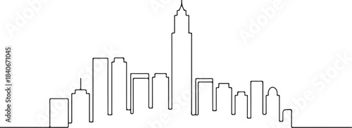 Continuous Line Art Skyline Composed of Long Vertical Rectangles in Minimal Contour Style