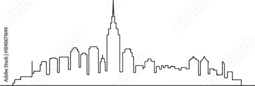 Continuous Line Art Skyline Compressed into Tight Block Pattern in Minimal Contour Outline Style