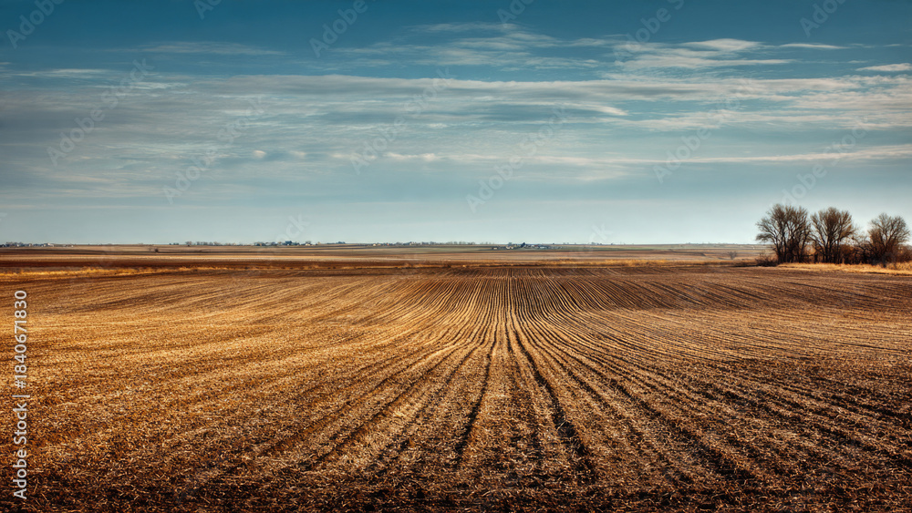 Fototapeta premium Autumn Field and Cloudy Sky
