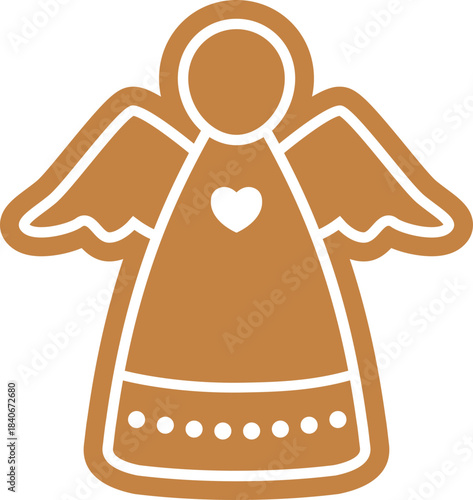 Gingerbread Angel Cookie Icon with White Icing Decoration.
Christmas Angel Shaped Gingerbread Cookie Flat Vector.
Holiday Gingerbread Angel Outline Illustration on Transparent Background.