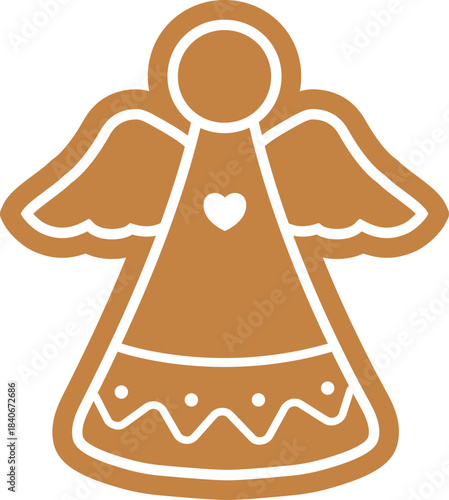 Gingerbread Angel Cookie Icon with White Icing Decoration.
Christmas Angel Shaped Gingerbread Cookie Flat Vector.
Holiday Gingerbread Angel Outline Illustration on Transparent Background.