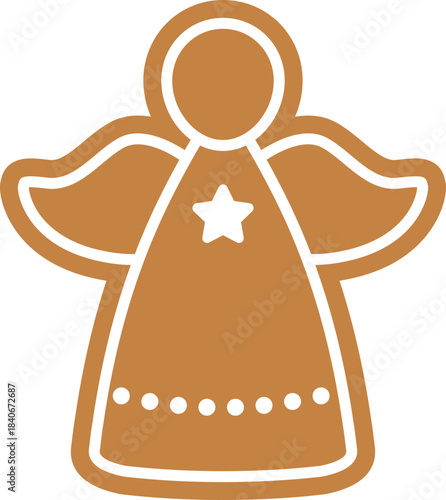 Gingerbread Angel Cookie Icon with White Icing Decoration.
Christmas Angel Shaped Gingerbread Cookie Flat Vector.
Holiday Gingerbread Angel Outline Illustration on Transparent Background.
