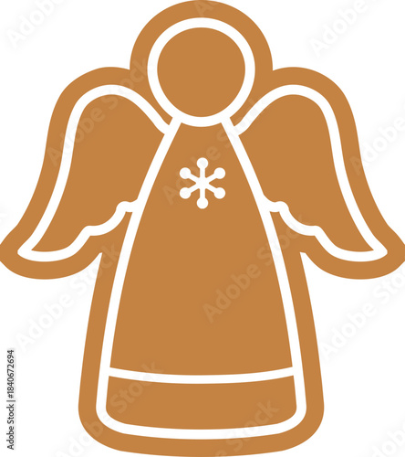 Gingerbread Angel Cookie Icon with White Icing Decoration.
Christmas Angel Shaped Gingerbread Cookie Flat Vector.
Holiday Gingerbread Angel Outline Illustration on Transparent Background.