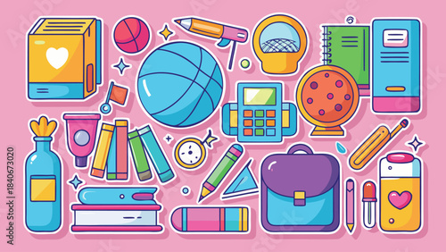 vibrant collection of back-to-school clipart, including pencils, notebooks, and an apple, representing education and learning..eps