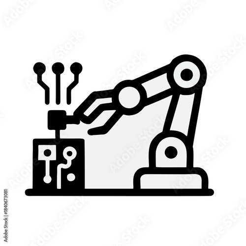 "Automation & Human Oversight" icon - A working robot hand, with a supervising human eye above it.