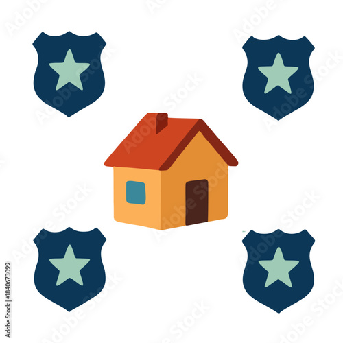 "Swatting" Icon - The small house on the digital map is surrounded by unnecessary police icons